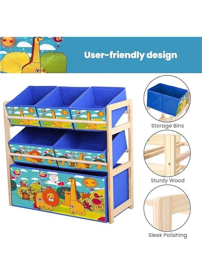 HOOKOR 3-Layer Solid Wood Toy Storage Cabinet with Bookshelf, for Kids' Playroom Essentials, with 6 Detachable Storage Bins Extra Large Capacity for Playroom, Nursery and Kids Room (Monkey) - Image 3