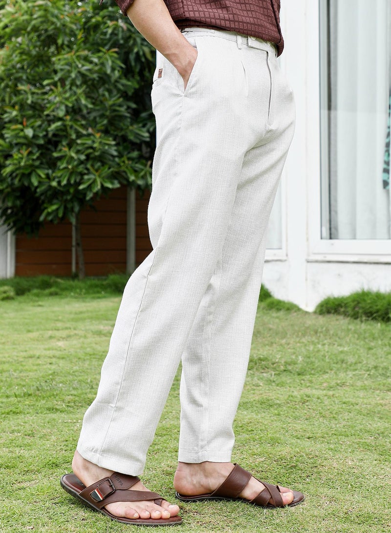 Campus Sutra Campus SutraOff White Textured Trousers  - Image 3