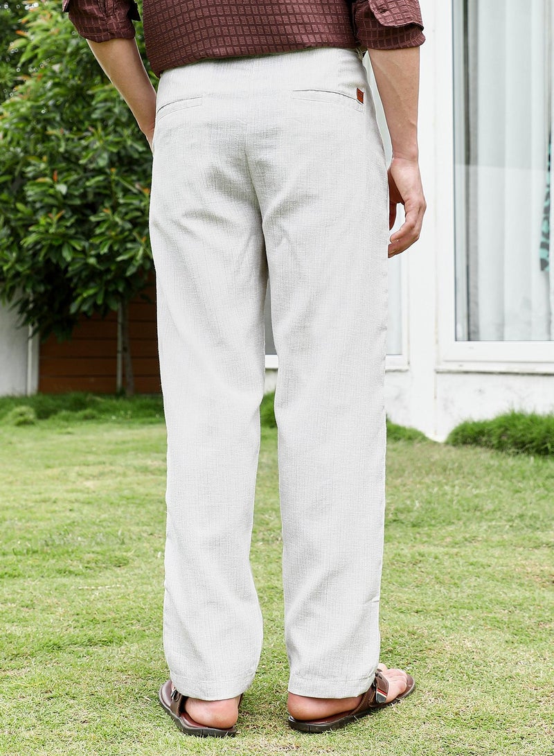 Campus Sutra Campus SutraOff White Textured Trousers  - Image 5