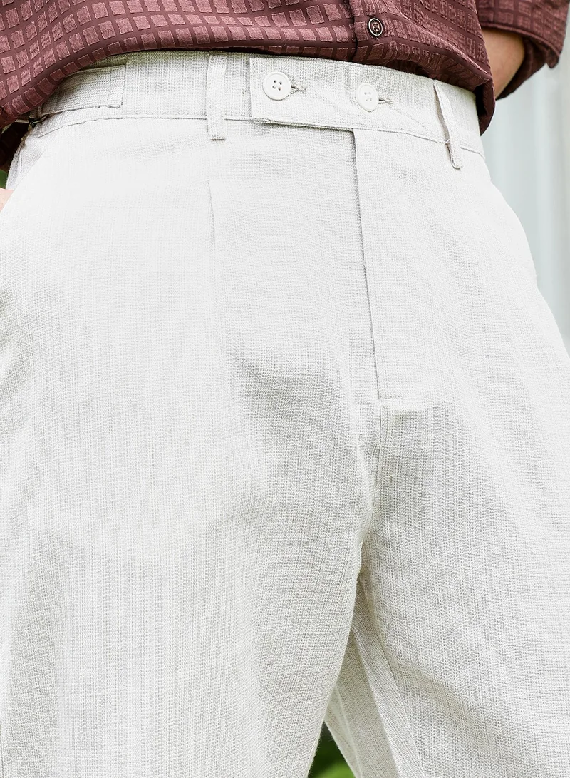 Campus Sutra Lightweight - Off White Textured Trousers