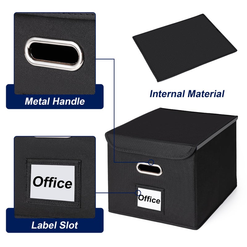 CADONO File Organizer Box with Lid, Large Hanging File Folder Organizer with Plastic Slide, Collapsible Portable Filing Storage Boxes for Office/Decor/Home (Navy Blue, 14.9 x 12.59 x 10.8 inch) - Image 4