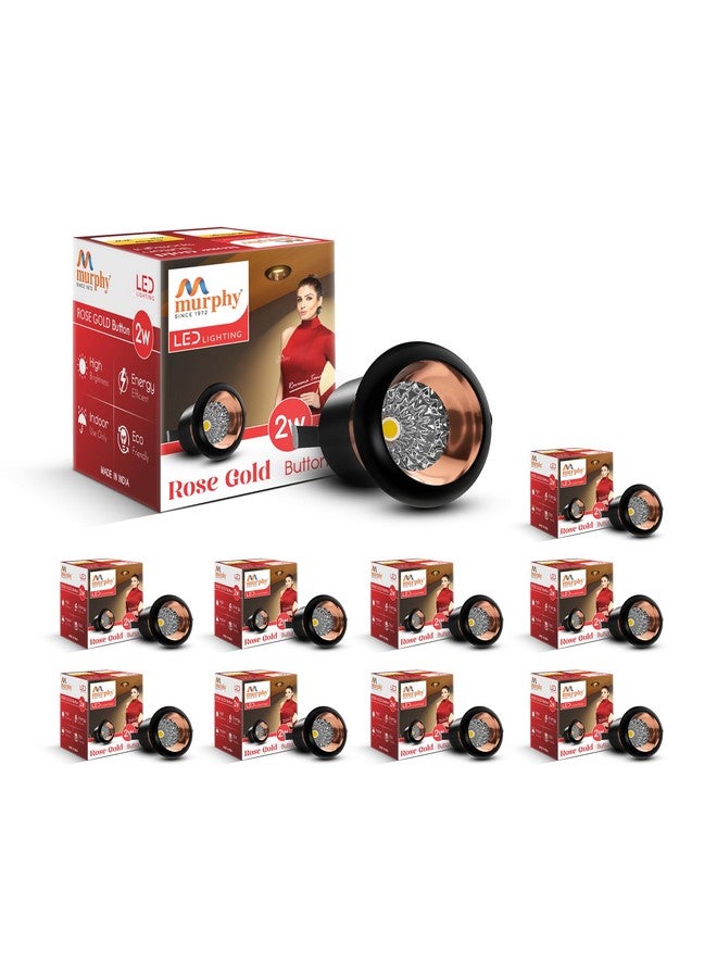 Murphy 2W Rose Gold Finish Button LED Spot Lights | Pack of 10 | Warm White (Golden Yellow) | Perfect for Home & Commercial Spaces - Image 1