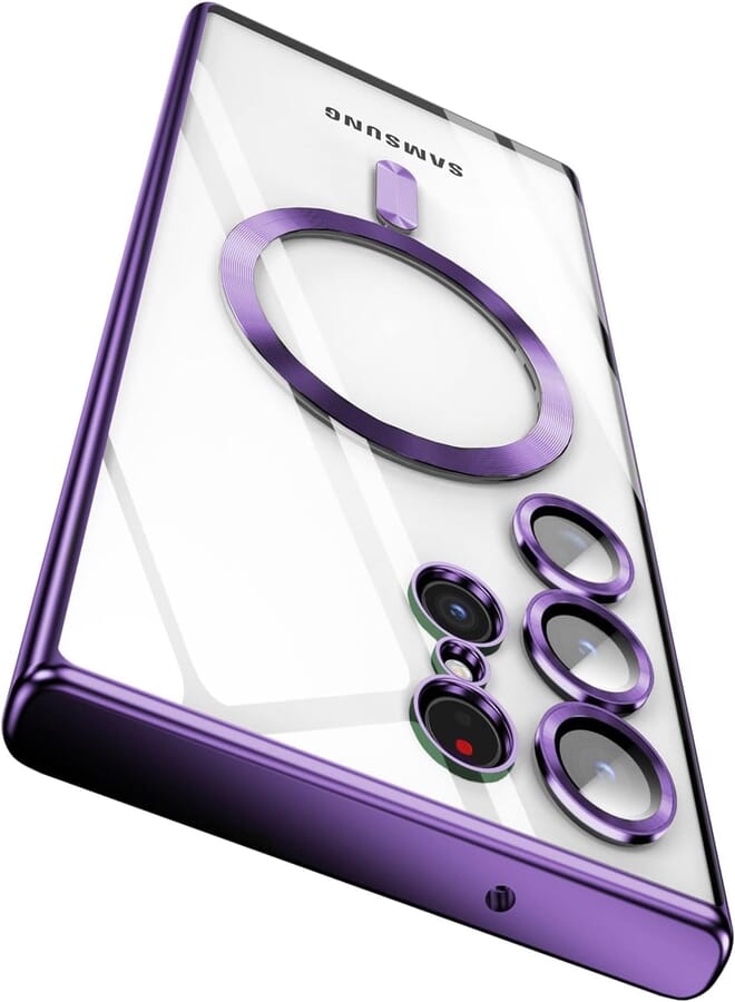BORTONY for Samsung Galaxy S24 Ultra Case, Compatible with Mag-Safe, Clear Magnetic Case [Never Yellowing] [Camera Lens Protection] Anti-Scratch Shockproof Slim Thin Galaxy S24 Ultra Cover (Purple)