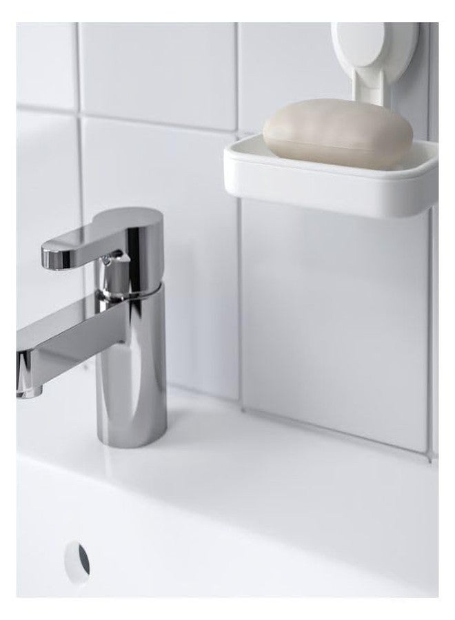 AJS White Soap Dish with Suction Cup Wall Mounted Soap Holder Bathroom Shower - Image 4