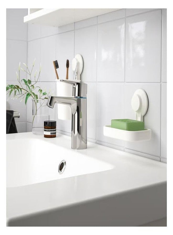AJS White Soap Dish with Suction Cup Wall Mounted Soap Holder Bathroom Shower - Image 3