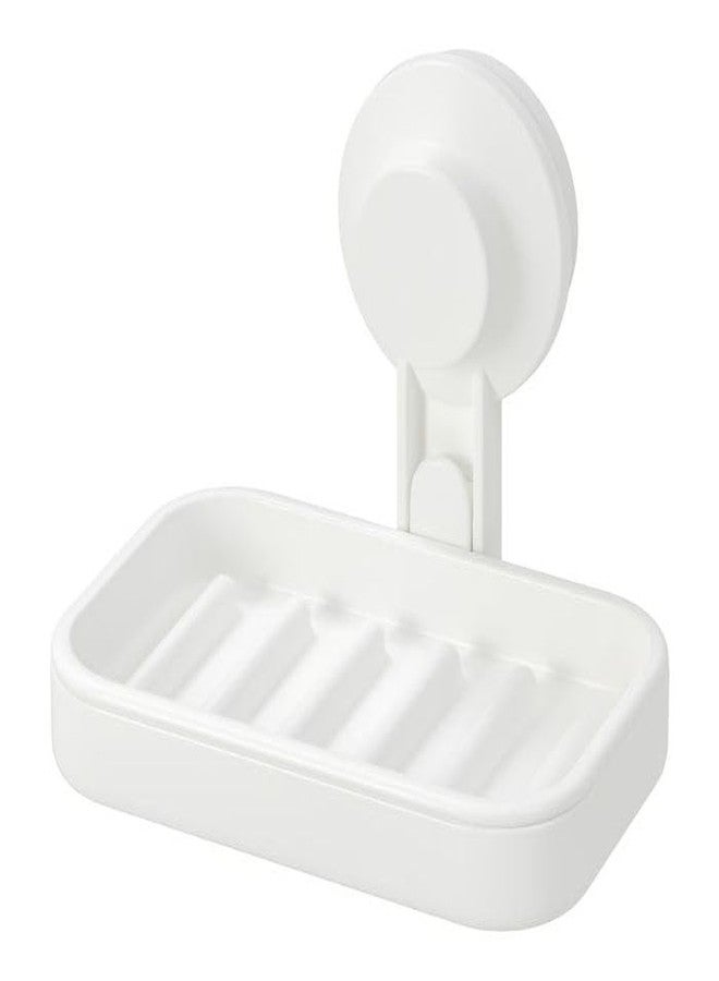 AJS White Soap Dish with Suction Cup Wall Mounted Soap Holder Bathroom Shower - Image 1