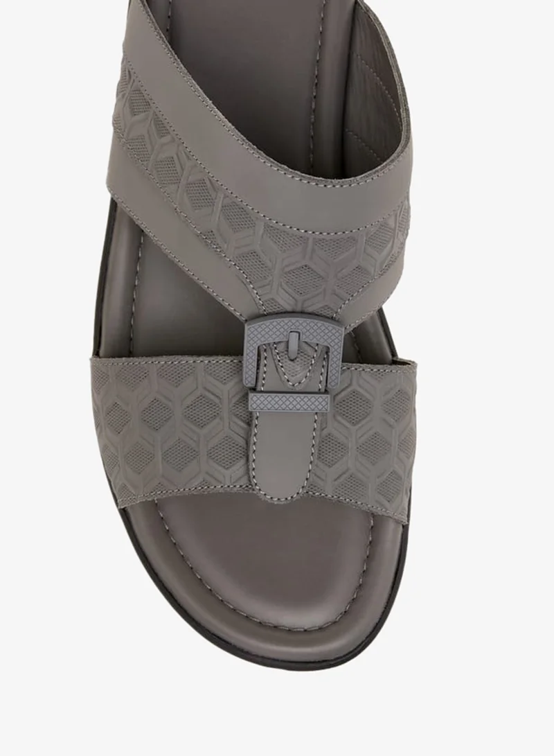 LBL by Shoexpress GREY Men Textured Slip-On Arabic Sandals with Buckle Detail Ramadan Collection for Men | Best Price UAE
