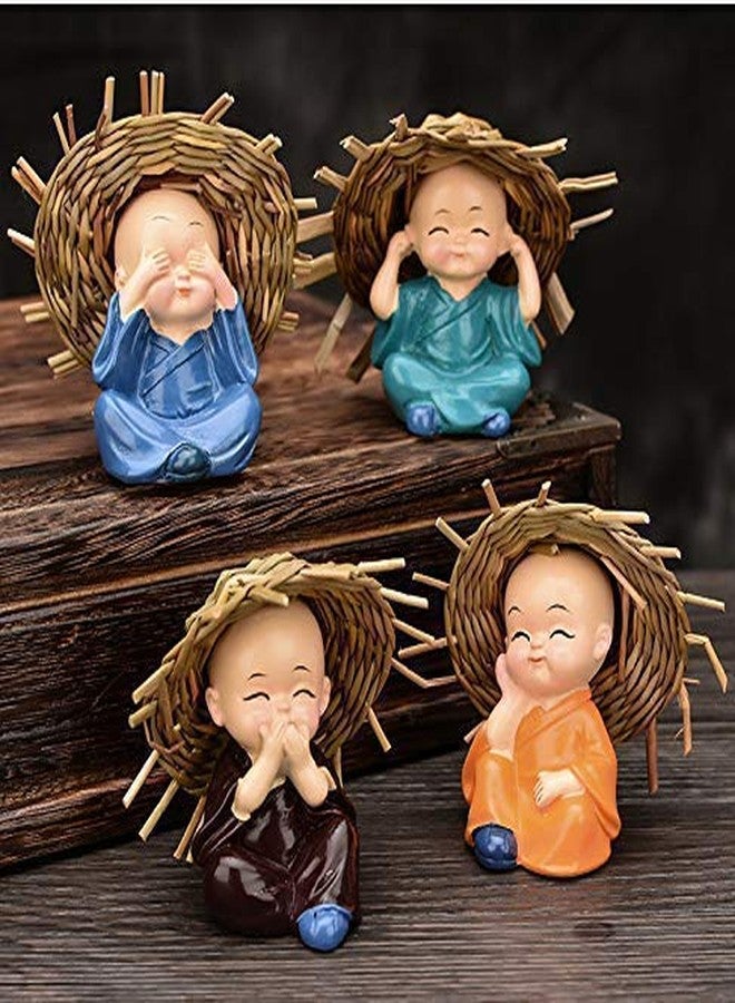 NRSON® Set of 4 Baby Hat Monk Buddha Idols Showpiece for Car Dashboard/Home Décor Decoration & Gifting Purpose - Image 1