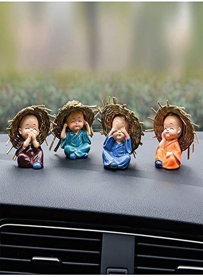 NRSON® Set of 4 Baby Hat Monk Buddha Idols Showpiece for Car Dashboard/Home Décor Decoration & Gifting Purpose - Image 3