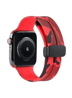 TenTech Silicone Magnetic Sports Band for Apple Watch Ultra/Ultra 2, Size 49mm 45mm 44mm 42, Soft Band for iWatch Series 9/8/7/6/5/4/3/2/1/SE - Camouflage red