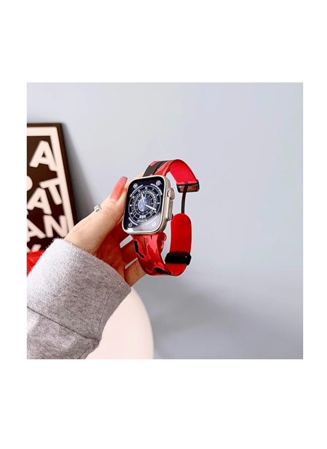 ten.tech - TenTech Silicone Magnetic Sports Band for Apple Watch Ultra/Ultra 2, Size 49mm 45mm 44mm 42, Soft Band for iWatch Series 9/8/7/6/5/4/3/2/1/SE - Camouflage red - Image 1