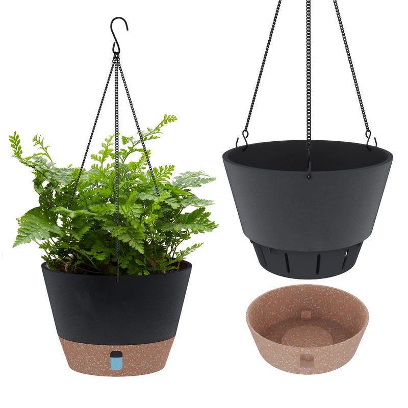 SOSMAR 2 Pack Hanging Planters for Indoor Plants 10 Inch Hanging Pots for Plants with Visible Water Level 6 Pcs Hooks Decorative Flower Pot Holder with Drainage for Indoor Outdoor Plants