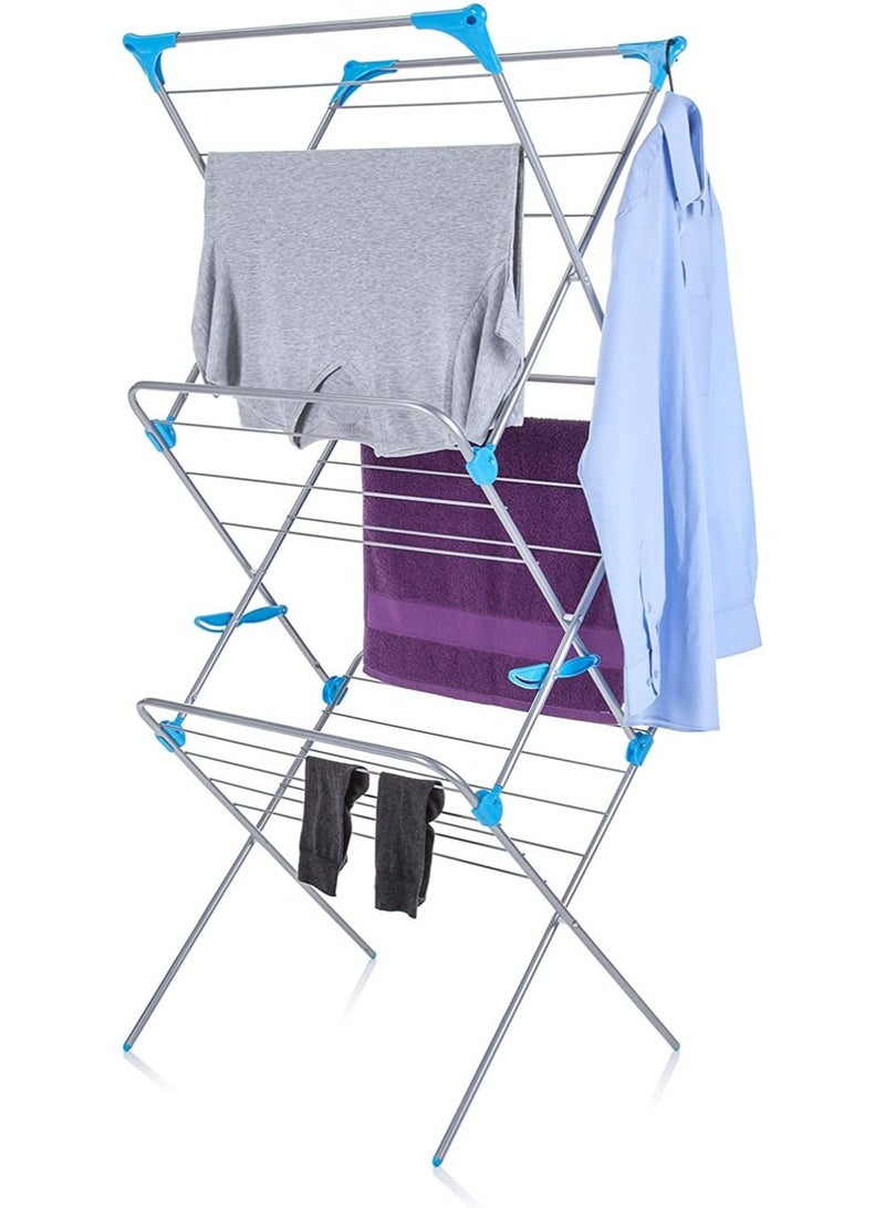 منشر غسيل الملابس القابل للطي من الفولاذ ثلاثي الطبقات مثالي للاستخدام الداخلي والخارجي - Image 1