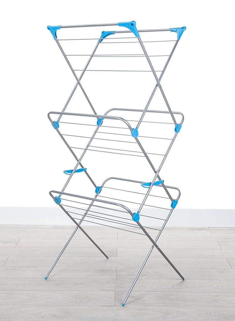 منشر غسيل الملابس القابل للطي من الفولاذ ثلاثي الطبقات مثالي للاستخدام الداخلي والخارجي - Image 4