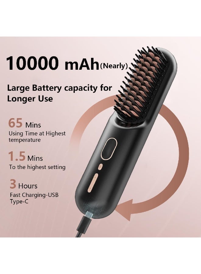 ELTRAZONE Portable Cordless Hair Straightener Brush, 2-in-1 Negative Ion Straightening Comb with 60-Minute Battery Life, 12 Temperature Settings, Anti-Scald Design & USB Rechargeable Hot Comb for Daily Styling - Image 3