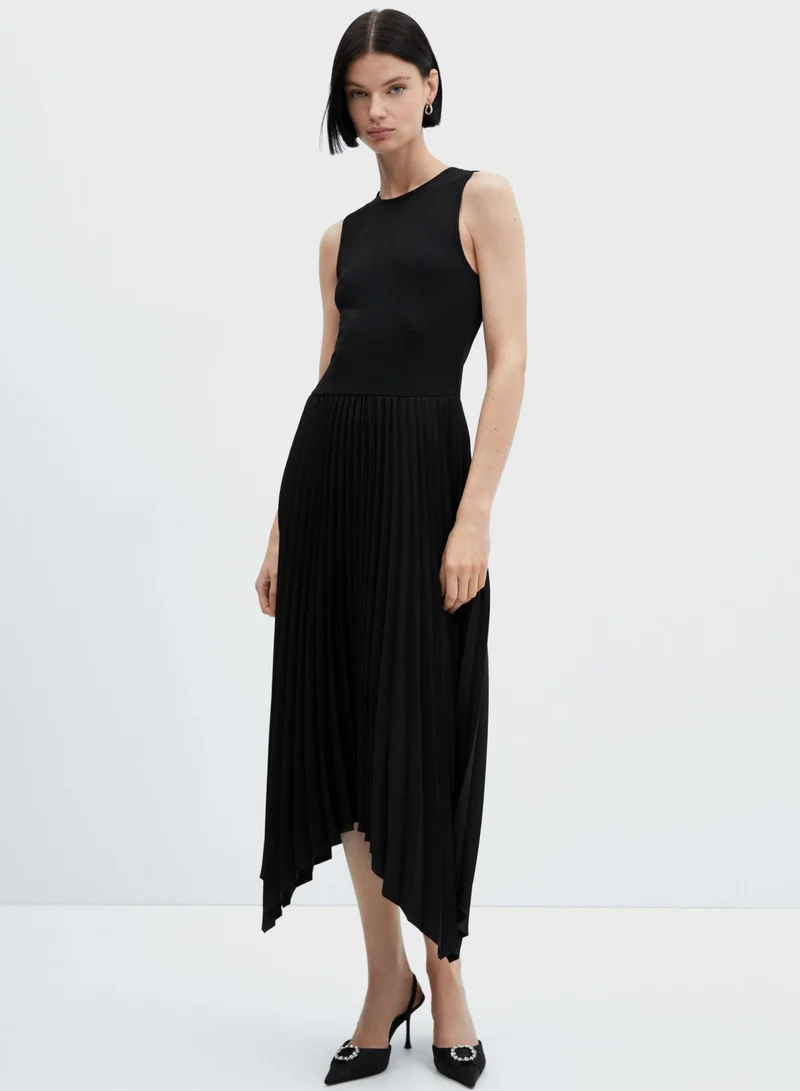 MANGO Pleated Sleeveless Dress