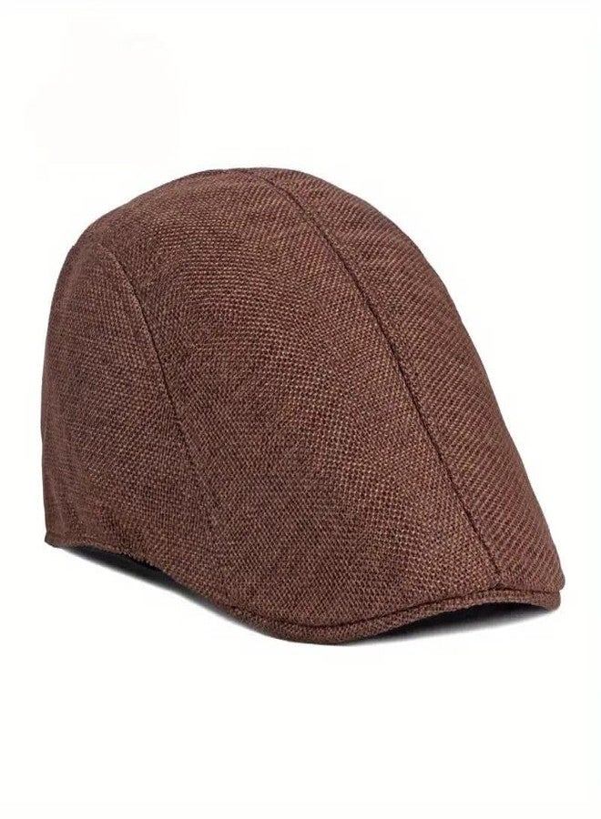 RR DESIGN British Classic Vintage Linen Plain Hard Newsboy Beret Caps Hat for Men- Pack of 2 Combo-(Black/Brown) - Image 2
