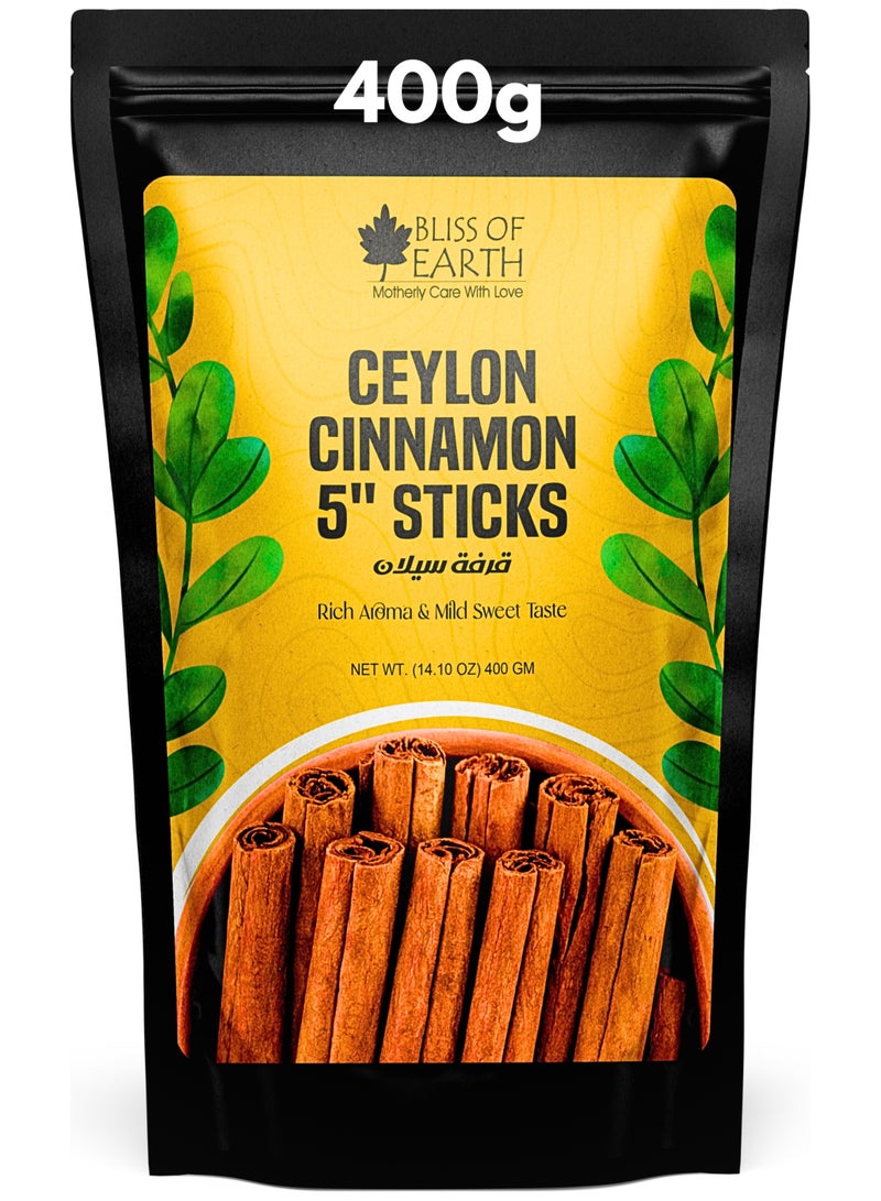 Bliss of Earth Ceylon Cinnamon Sticks 5 Inch 400g, Premium Sri Lankan True Cinnamon, Sweet & Mild Flavor - Image 1