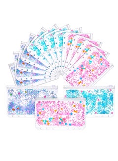 Y&D Binder PVC Glitter File Pockets, 15 Pieces A6 Size with Holes Zipper Folders, Notebook Loose Leaf Bags, Waterproof Pouch Document Filing  - Image 1