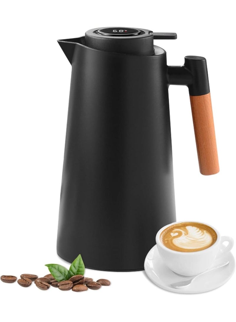 كيتشينو إبريق شاي حراري  بمقبض، إبريق قهوة، سعة 1 لتر، ترمس مزدوج الجدران مع شاشة عرض درجة حرارة LED، بطانة زجاجية، عزل حراري لمدة 24 ساعة للقهوة والشاي والماء ساخنًا أو باردًا - Image 1