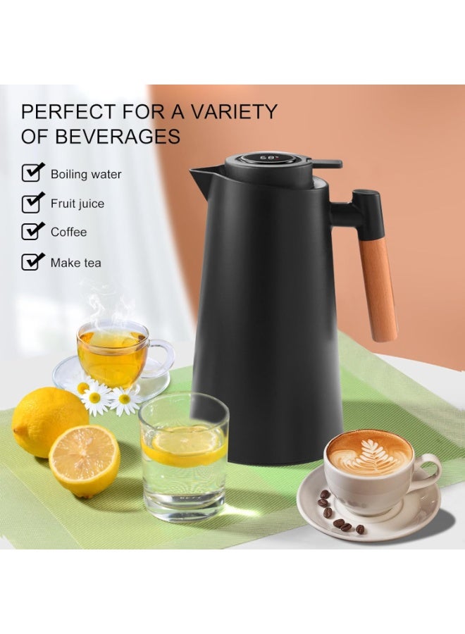 كيتشينو إبريق شاي حراري  بمقبض، إبريق قهوة، سعة 1 لتر، ترمس مزدوج الجدران مع شاشة عرض درجة حرارة LED، بطانة زجاجية، عزل حراري لمدة 24 ساعة للقهوة والشاي والماء ساخنًا أو باردًا - Image 3