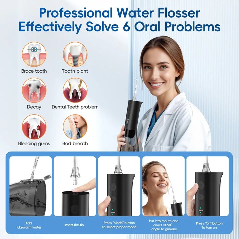 Mornwell F29 Portable Oral Water Flosser USB Rechargeable Jet Waterproof Pick 300ML Water Tank - Image 5