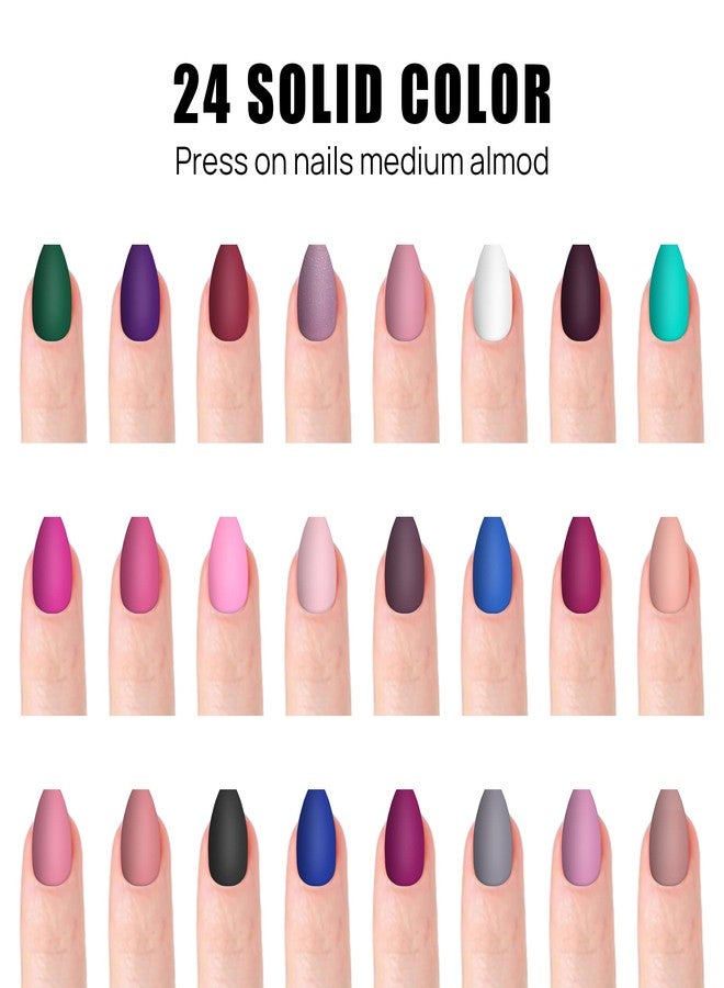 LADYING Press On Nails, 576 Pcs Medium Length Square False Nails with Matte Finish, 24 Color Sets, Acrylic ABS Material, Includes Nail Glue, Adhesive Tabs,and File - Image 3