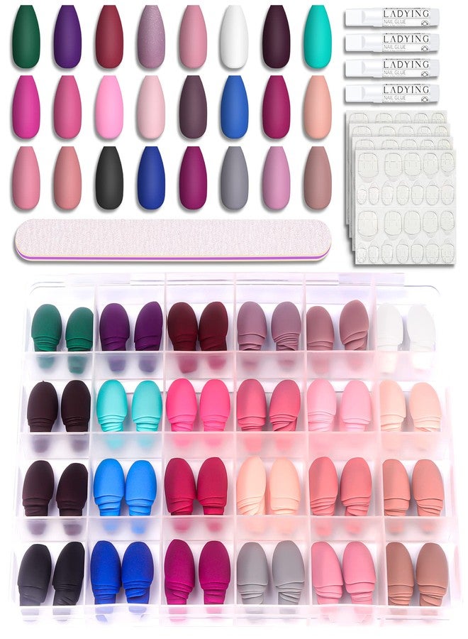LADYING Press On Nails, 576 Pcs Medium Length Square False Nails with Matte Finish, 24 Color Sets, Acrylic ABS Material, Includes Nail Glue, Adhesive Tabs,and File - Image 1