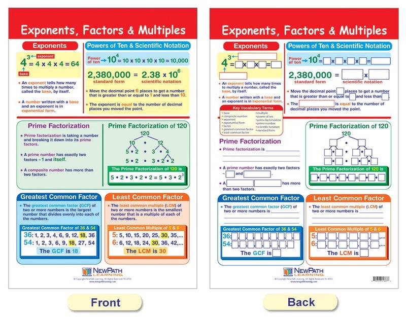 New Path Learning NewPath Learning Integers, Rational & Real Numbers Bulletin Board Charts, Set/6 - Laminated, Double-Sided, Full-Color, 12" x 18" (93-6502) - Image 2