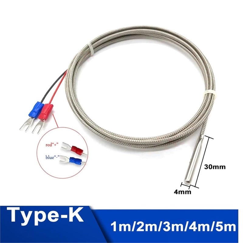 مستشعر مزدوج حراري من النوع K، مسبار 4 مم، سلك محمي مضفر بطول 4 أمتار لجهاز تحكم في درجة الحرارة - Image 3