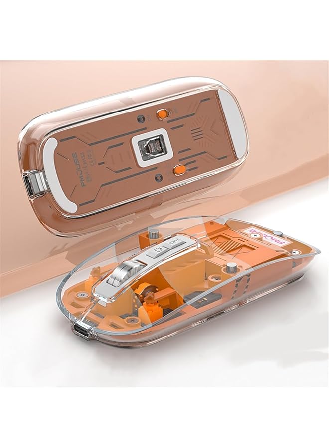 erorex Wireless Bluetooth Mouse Tri Mode Bt1 Plus Bt2 Plus 2.4G Usb C Rechargeable Computer Mouse Full Transparent Portable Silent Mouse With Usb Receiver For Laptop Pc Computer Macbook Orange  - Image 1