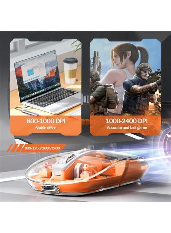 erorex Wireless Bluetooth Mouse Tri Mode Bt1 Plus Bt2 Plus 2.4G Usb C Rechargeable Computer Mouse Full Transparent Portable Silent Mouse With Usb Receiver For Laptop Pc Computer Macbook Orange  - Image 5