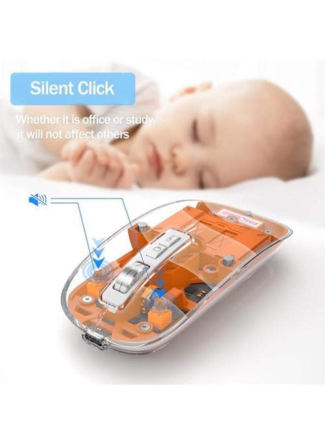 erorex Wireless Bluetooth Mouse Tri Mode Bt1 Plus Bt2 Plus 2.4G Usb C Rechargeable Computer Mouse Full Transparent Portable Silent Mouse With Usb Receiver For Laptop Pc Computer Macbook Orange  - Image 3