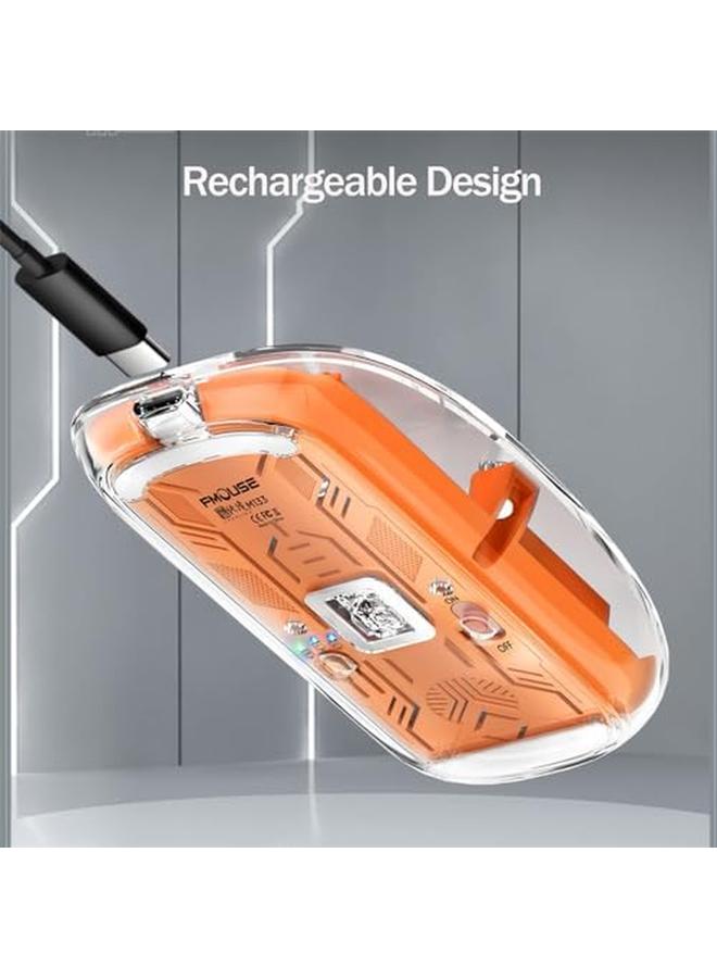 erorex Wireless Bluetooth Mouse Tri Mode Bt1 Plus Bt2 Plus 2.4G Usb C Rechargeable Computer Mouse Full Transparent Portable Silent Mouse With Usb Receiver For Laptop Pc Computer Macbook Orange  - Image 4