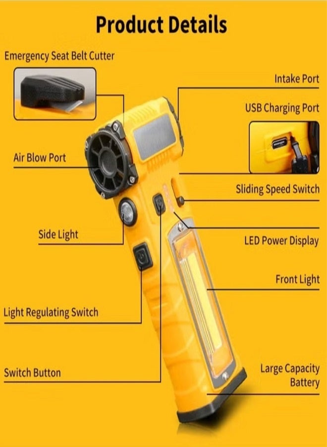 JBQ Upgraded 130,000 RPM Mini Turbofan F020 Super Fan – High-Speed Cordless Handheld Fan with 5000mAh Battery, 4 Nozzles, Emergency Seat Belt Cutter, Magnetic Base, Dual LED Front & Side Lights – Portable Air Blower and Suction Cleaner for Car Detailing, Home, Office, Camping & Outdoor Use – Lightweight 303g Compact Multifunctional Tool with 4-Speed Touch Control, USB-C Fast Charging – ABS & Metal Durable Construction - Image 4