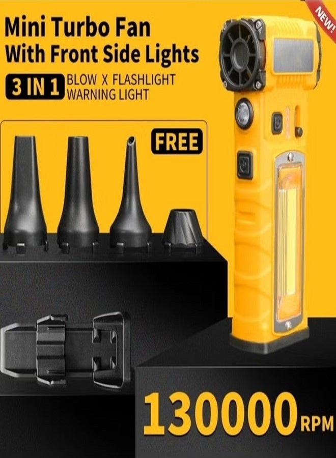 JBQ Upgraded 130,000 RPM Mini Turbofan F020 Super Fan – High-Speed Cordless Handheld Fan with 5000mAh Battery, 4 Nozzles, Emergency Seat Belt Cutter, Magnetic Base, Dual LED Front & Side Lights – Portable Air Blower and Suction Cleaner for Car Detailing, Home, Office, Camping & Outdoor Use – Lightweight 303g Compact Multifunctional Tool with 4-Speed Touch Control, USB-C Fast Charging – ABS & Metal Durable Construction - Image 3