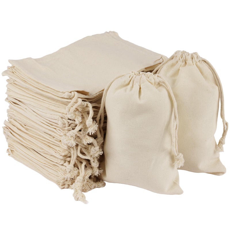OFFCUP Pack of 10 Cotton Fabric Bags, 25 x 30 cm, Cotton Drawstring Bag, Jute Bag, Small Gift Bag with Tightening, Jewellery Pouches for Weddings, Sweets, Lavender, Party - Image 1