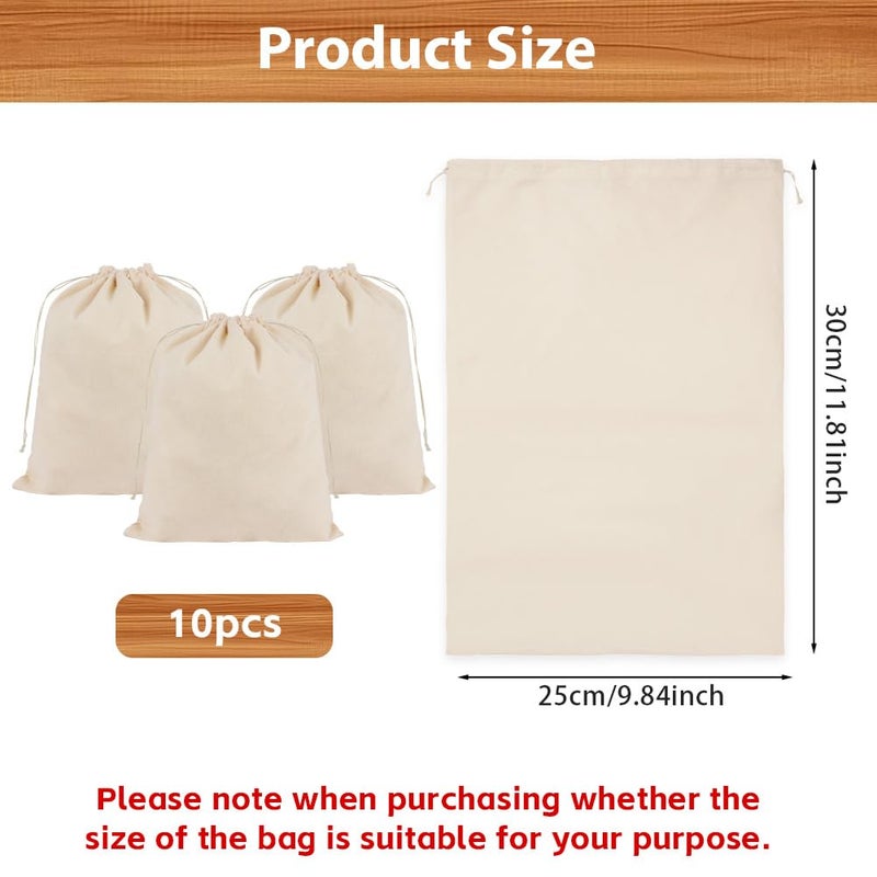 OFFCUP Pack of 10 Cotton Fabric Bags, 25 x 30 cm, Cotton Drawstring Bag, Jute Bag, Small Gift Bag with Tightening, Jewellery Pouches for Weddings, Sweets, Lavender, Party - Image 3