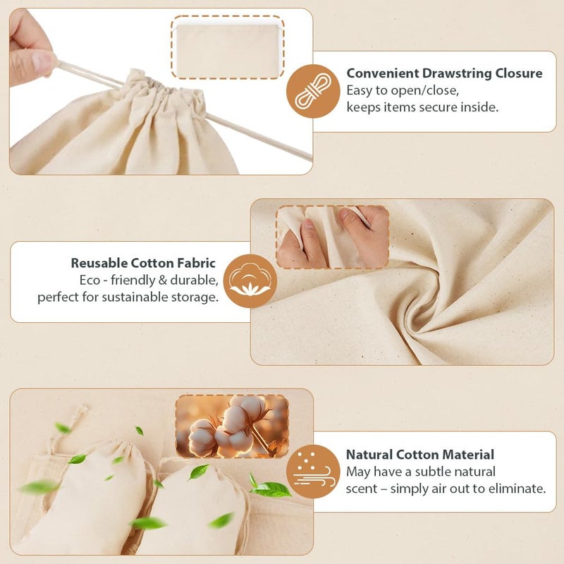 OFFCUP Pack of 10 Cotton Fabric Bags, 25 x 30 cm, Cotton Drawstring Bag, Jute Bag, Small Gift Bag with Tightening, Jewellery Pouches for Weddings, Sweets, Lavender, Party - Image 4