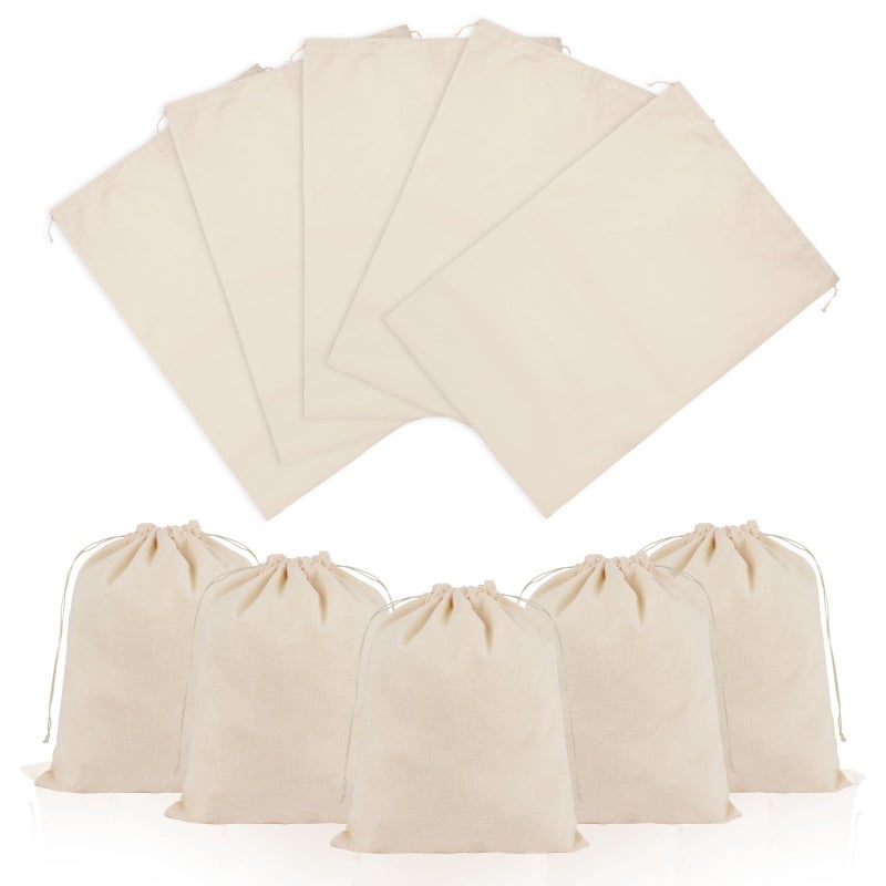 OFFCUP Pack of 10 Cotton Fabric Bags, 25 x 30 cm, Cotton Drawstring Bag, Jute Bag, Small Gift Bag with Tightening, Jewellery Pouches for Weddings, Sweets, Lavender, Party - Image 2
