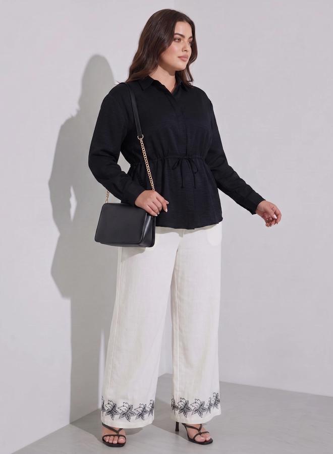 Styli Plus Size Black Solid Tie-Up Waist Shirt - Image 2
