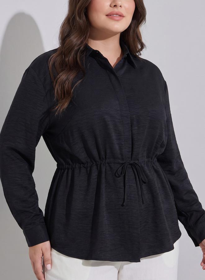 Styli Plus Size Black Solid Tie-Up Waist Shirt - Image 3