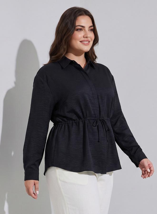 Styli Plus Size Black Solid Tie-Up Waist Shirt - Image 1
