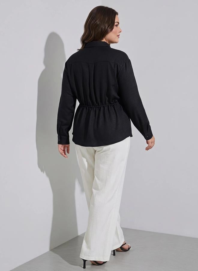 Styli Plus Size Black Solid Tie-Up Waist Shirt - Image 4