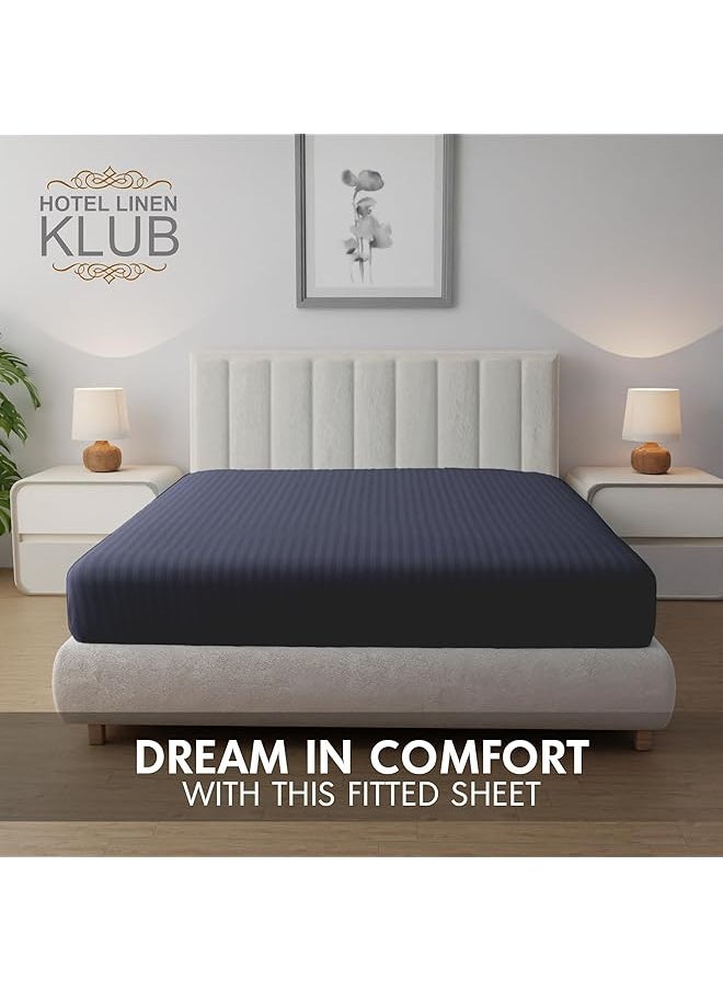 Hotel Linen Klub - Striped Microfiber Fitted Sheet Size: King 180 X 200 Cm Ultrasoft Plush Fabric Premium Durable Quality And Deep Pockets For A Perfect Fit Dark Gray - Image 1