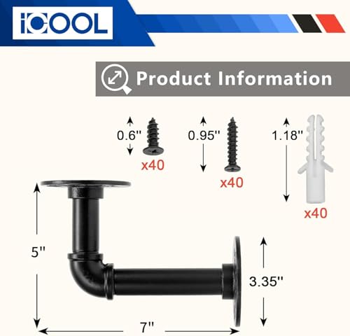 I COOL ICOOL 10 Pack 7" Industrial Pipe Shelf Bracket, Heavy-Duty Unibody Shelf Bracket for 8 10 12 14 inches Board, Rustic L Floating Shelf Supports for Home - Image 2