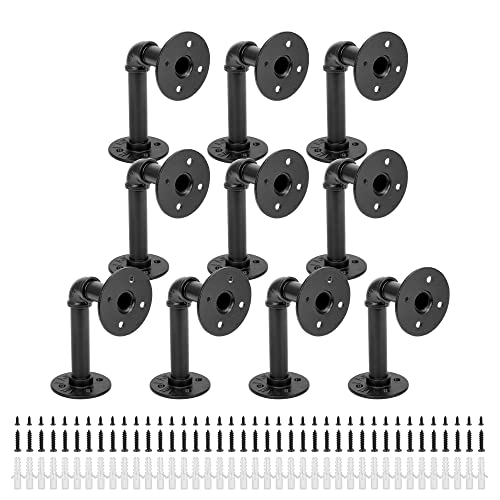 I COOL ICOOL 10 Pack 7" Industrial Pipe Shelf Bracket, Heavy-Duty Unibody Shelf Bracket for 8 10 12 14 inches Board, Rustic L Floating Shelf Supports for Home - Image 1