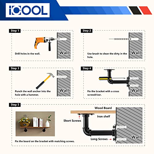 I COOL ICOOL 10 Pack 7" Industrial Pipe Shelf Bracket, Heavy-Duty Unibody Shelf Bracket for 8 10 12 14 inches Board, Rustic L Floating Shelf Supports for Home - Image 5