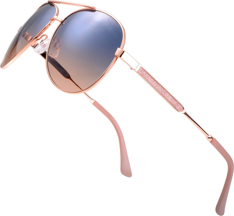The Fresh Classic Crystal Elegant Women Beauty Design Sunglasses Gift Box (L164-Rose Gold, Blue/Coral) - Image 1