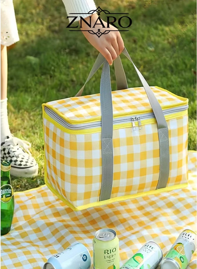 ZNARO Insulated Picnic Bag Cooler Reusable, Beach Cooler Bag with Zippered Top, Insulated Bag for Hot or Cold Food for Picnic Beach Outdoor - Image 2